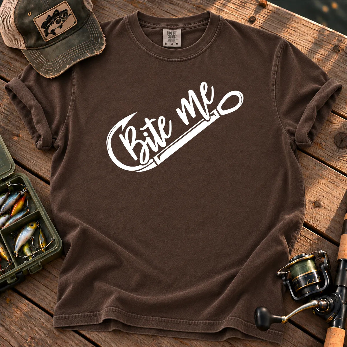 Bite Me Fishing T-Shirt in Espresso