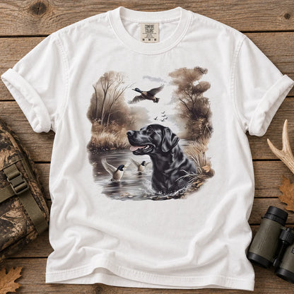Black Lab Mallard Marsh T-Shirt in White