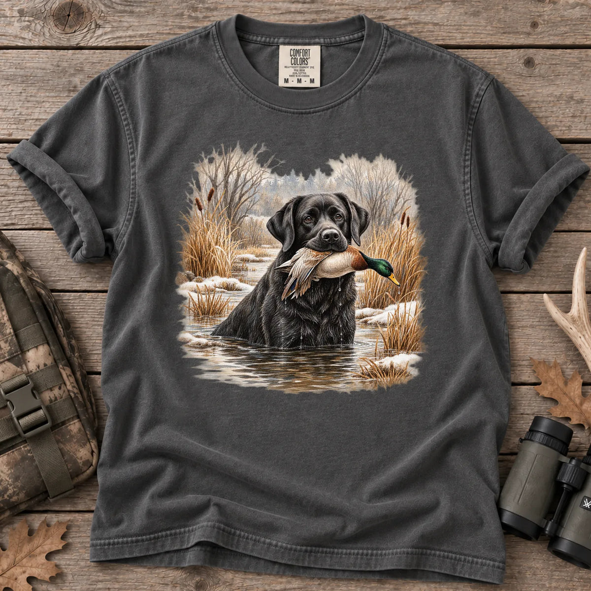 Black Lab Mallard Retriever T-Shirt in Pepper