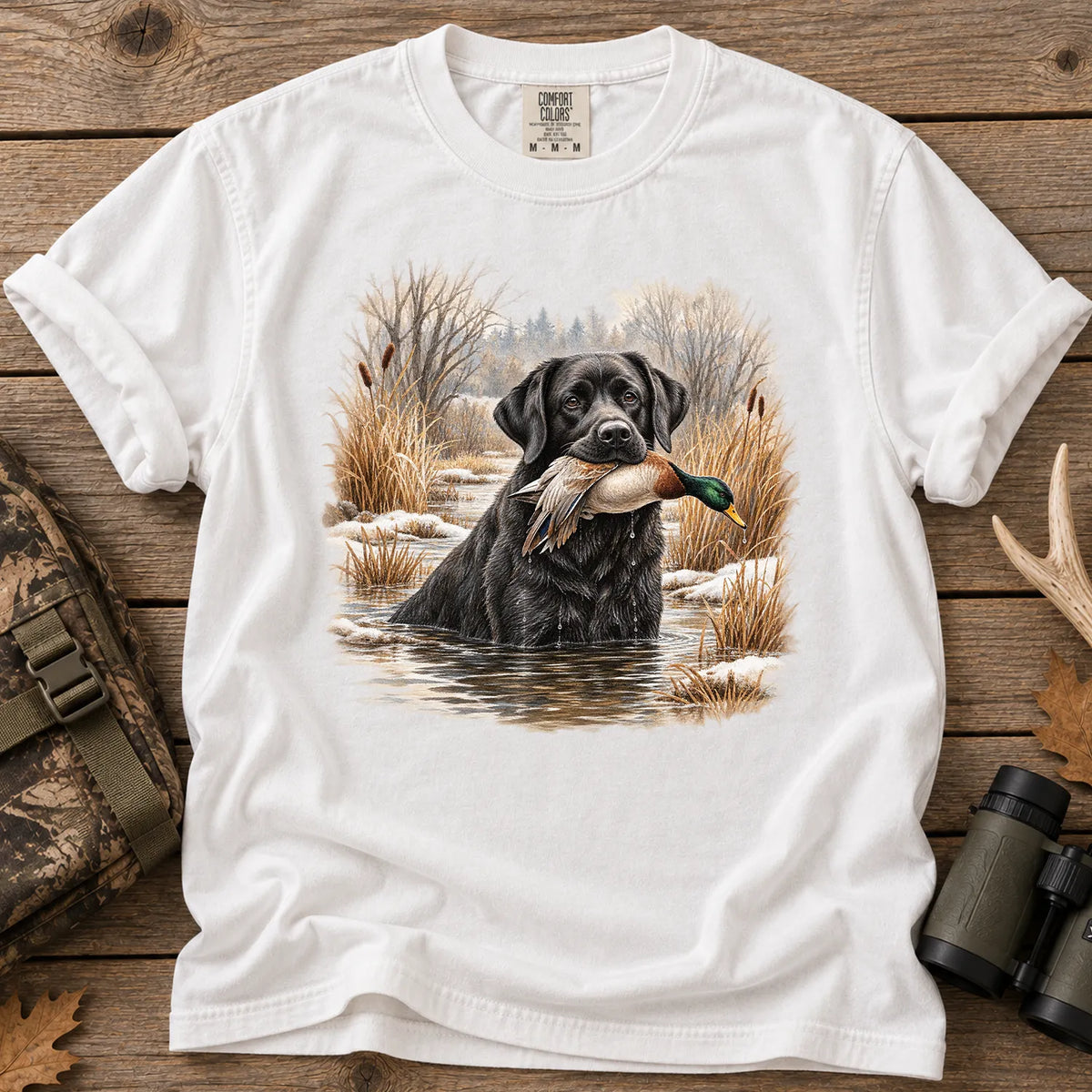 Black Lab Mallard Retriever T-Shirt in White