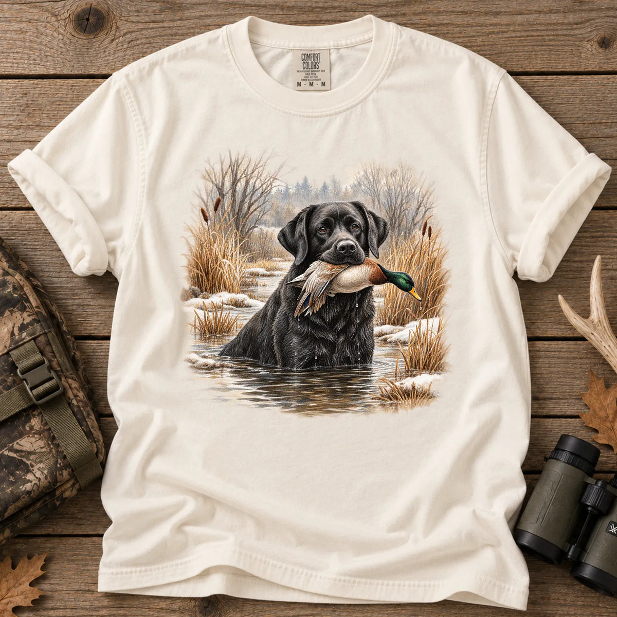 Black Lab Mallard Retriever T-Shirt in Ivory