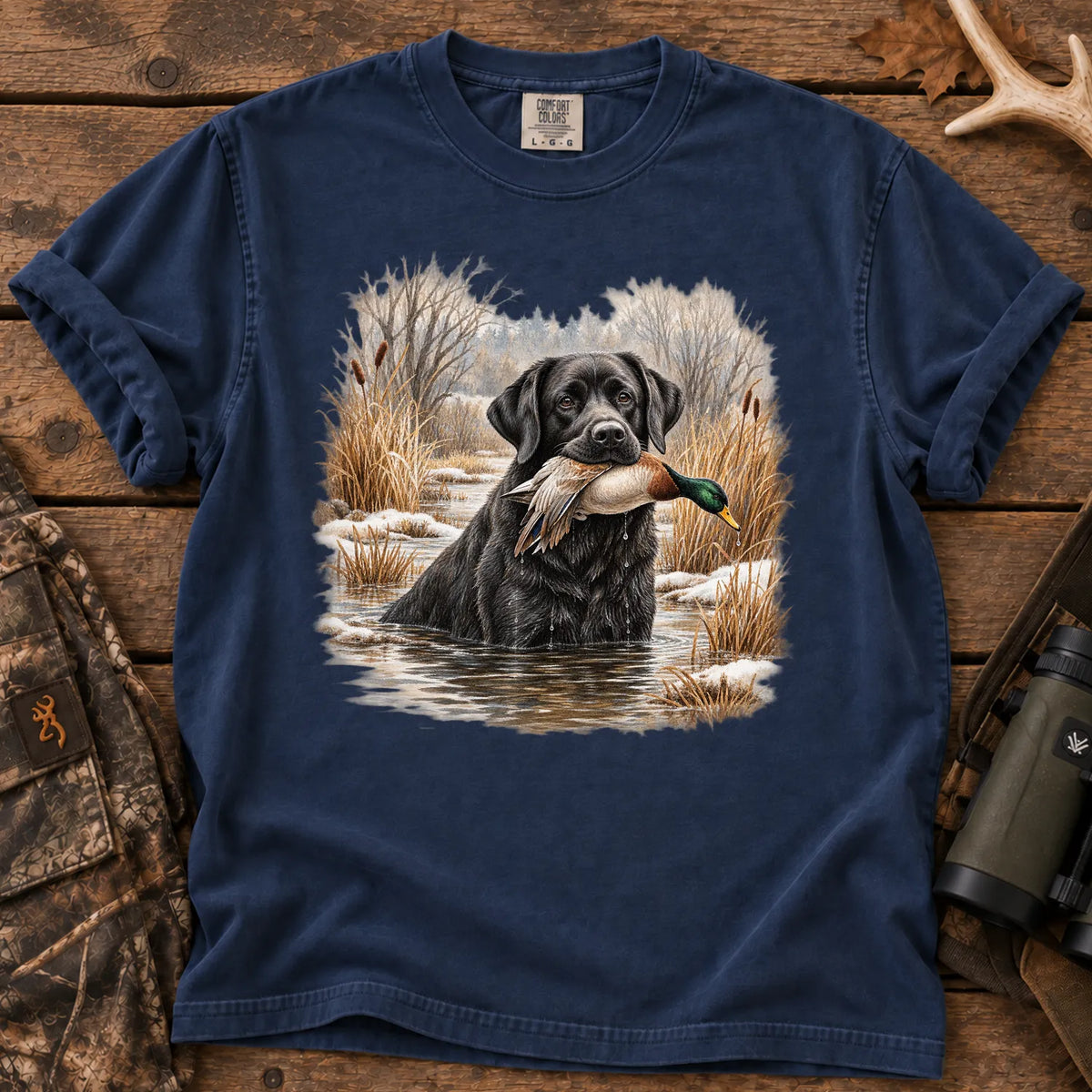 Black Lab Mallard Retriever T-Shirt in True Navy