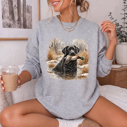 Black Lab Retriever Sweatshirt Women model in Sport Grey