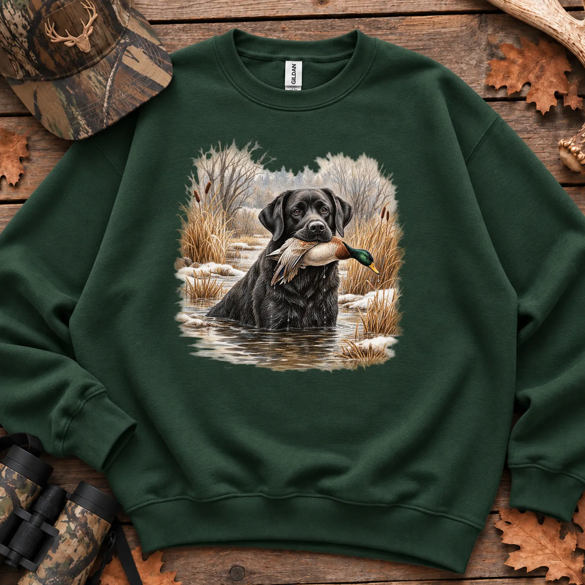 Black Lab Retriever Sweatshirt in Forest Green