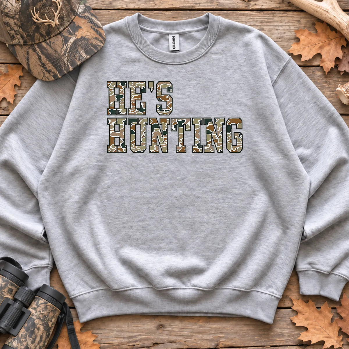 Bold Hes Hunting Camo Sweatshirt in Sport Grey