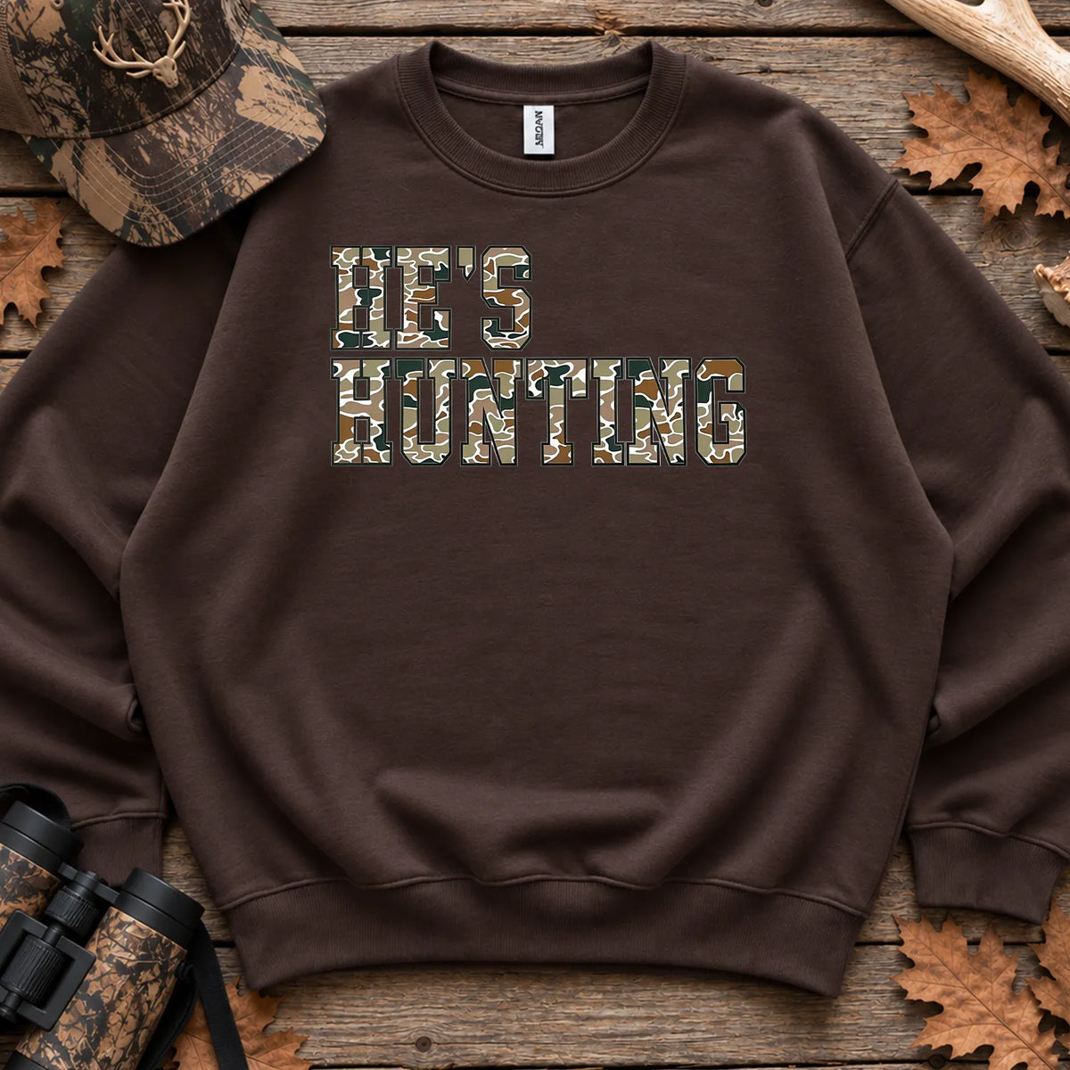 Bold Hes Hunting Camo Sweatshirt in Dark Chocolate