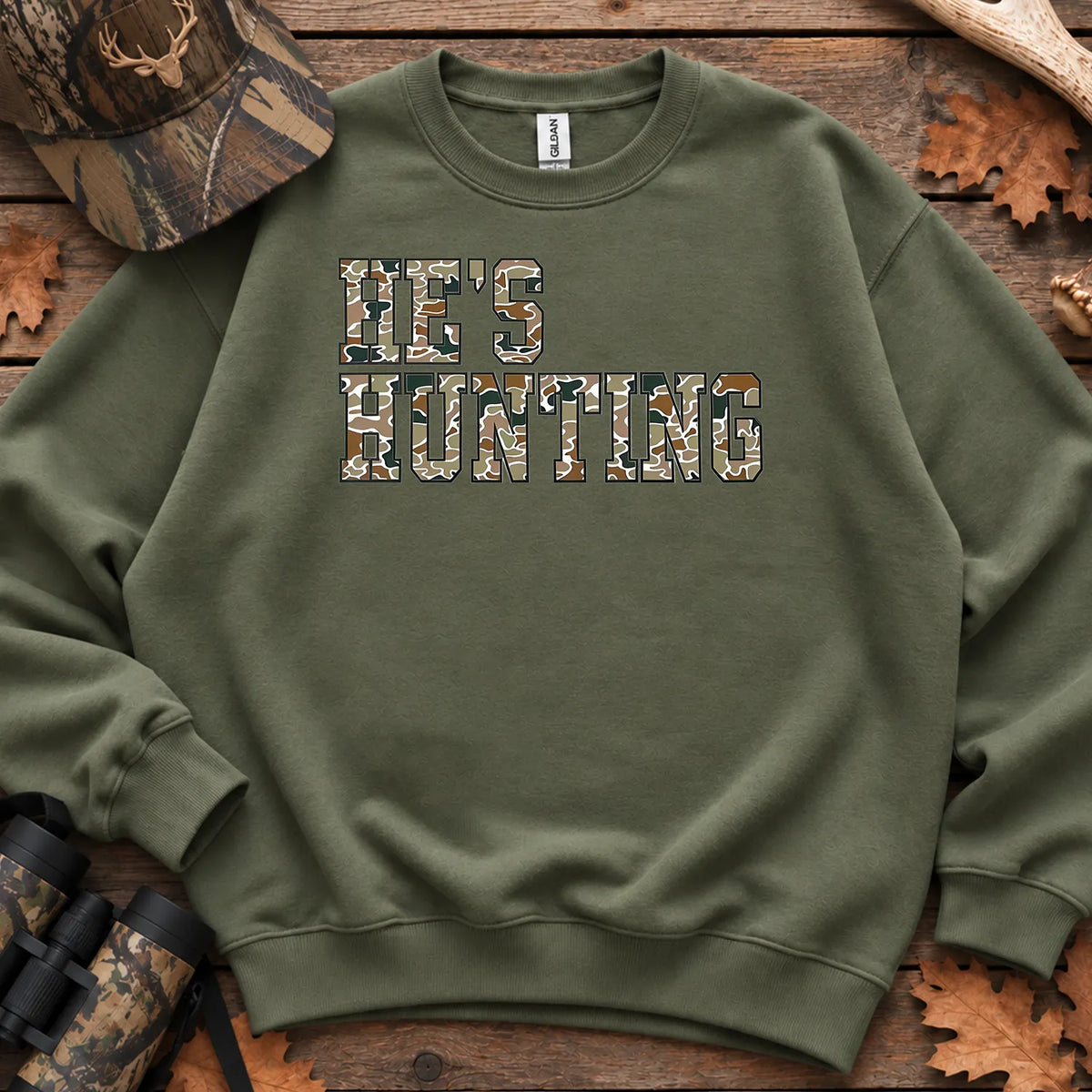 Bold Hes Hunting Camo Sweatshirt in Military Green