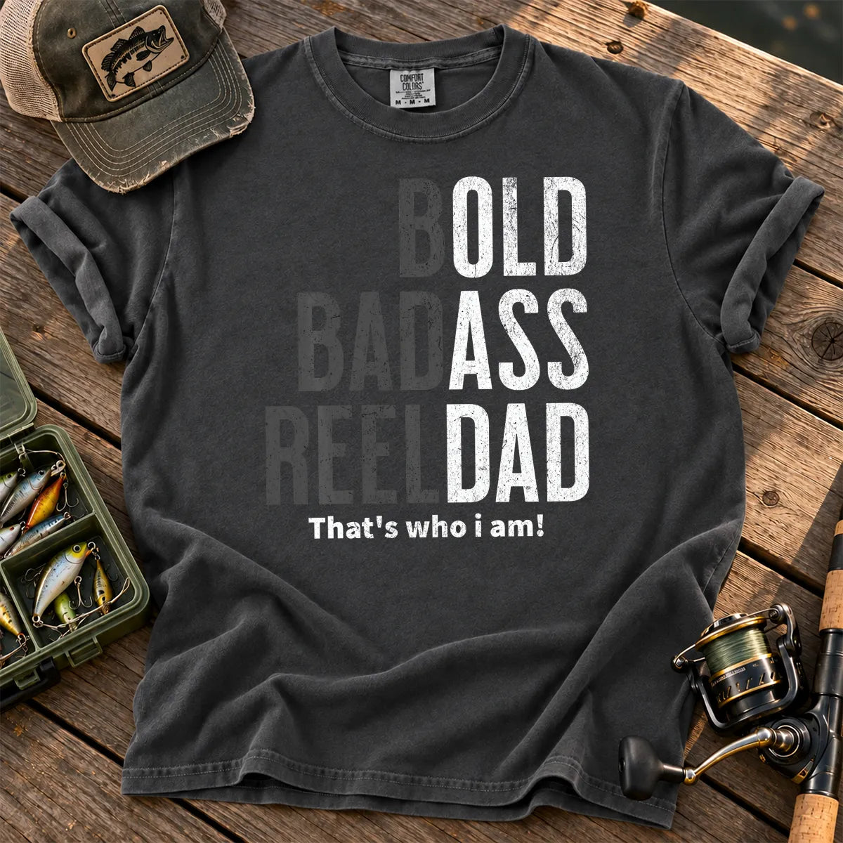 Bold Reel Dad Fishing T-Shirt in Pepper