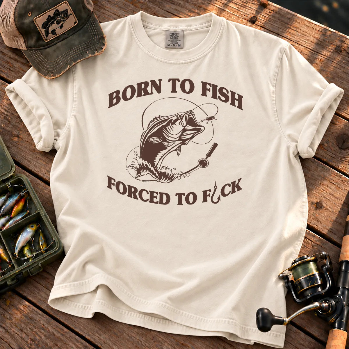 Born to Fish Adult Humor T-Shirt in Ivory
