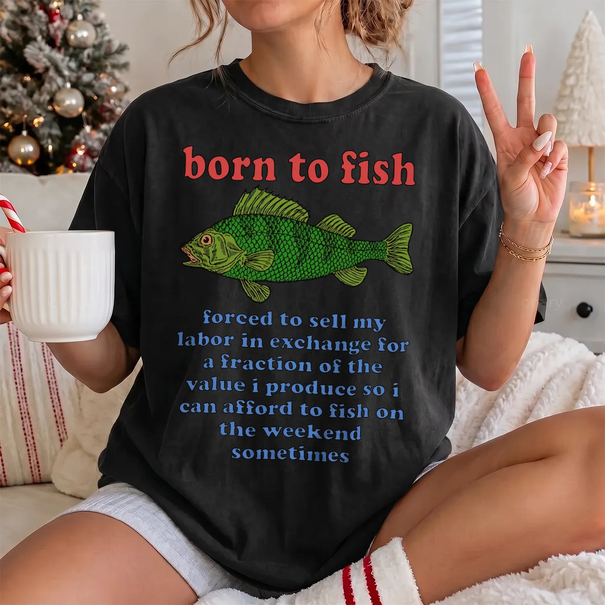 Born to Fish Labor T-Shirt Women model in Black