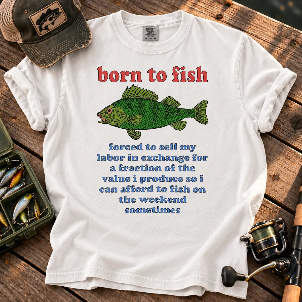 Born to Fish Labor T-Shirt in White