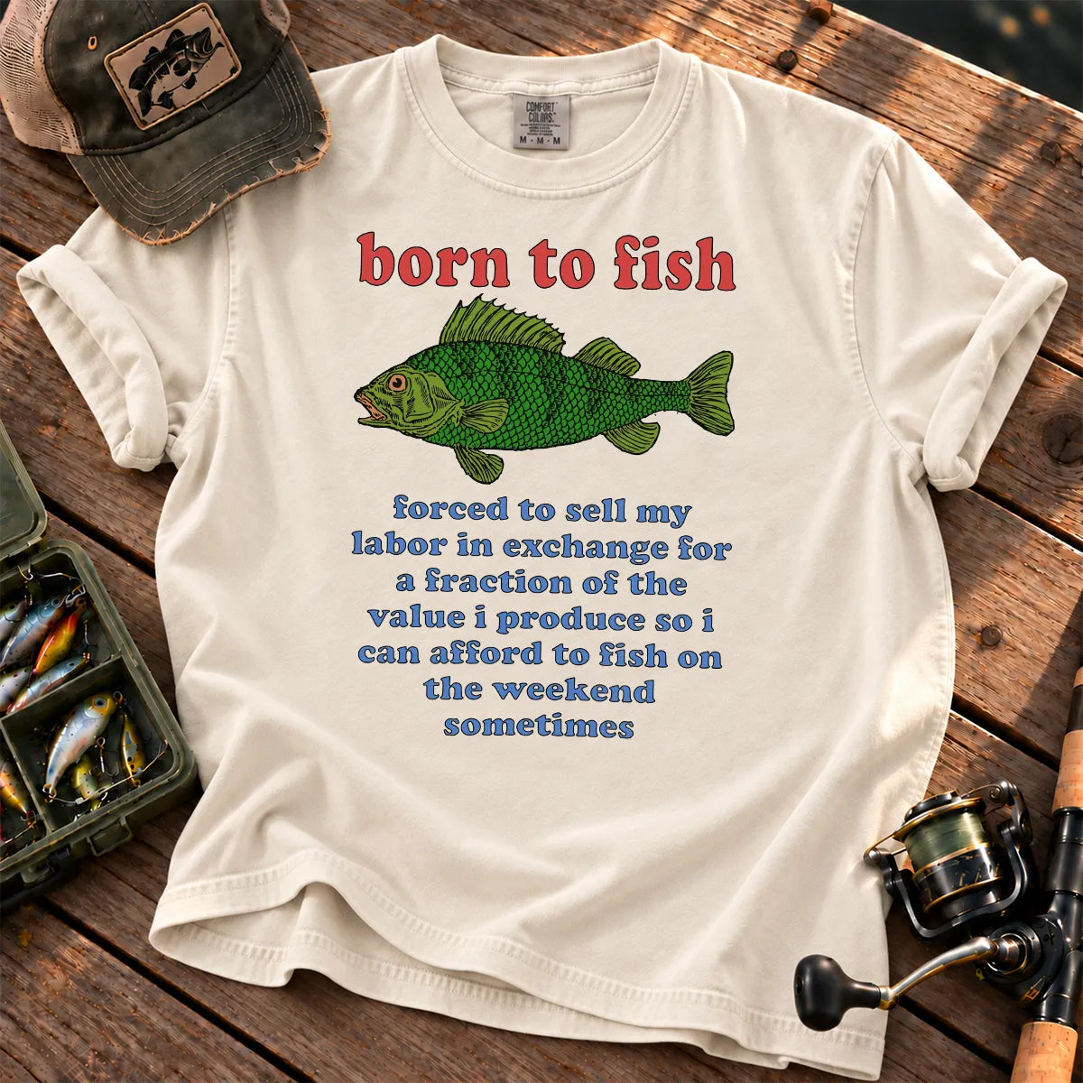 Born to Fish Labor T-Shirt in Ivory