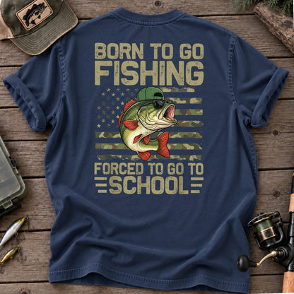 Born to Go Fishing, Forced to Go to School T-Shirt in True Navy