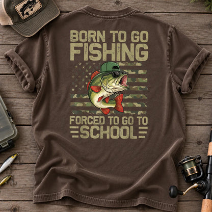 Born to Go Fishing, Forced to Go to School T-Shirt in Espresso