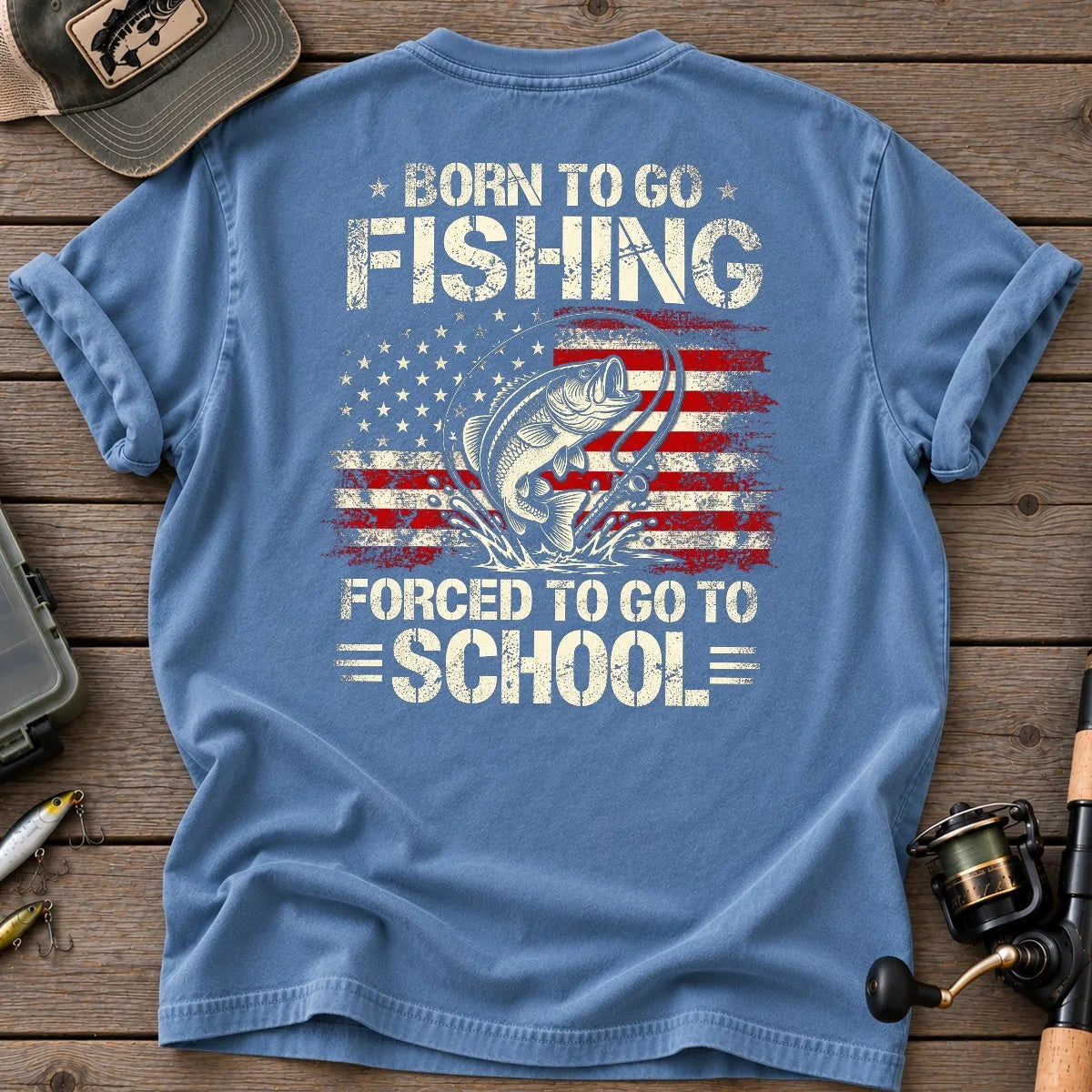 Born to Go Fishing T-Shirt in Blue Jean