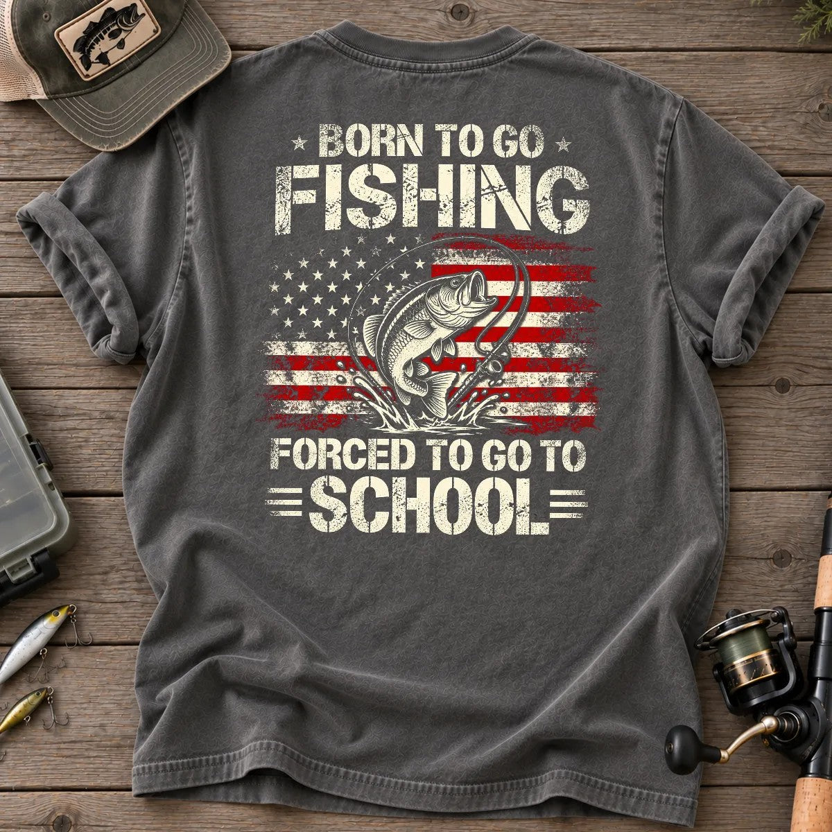 Born to Go Fishing T-Shirt in Pepper