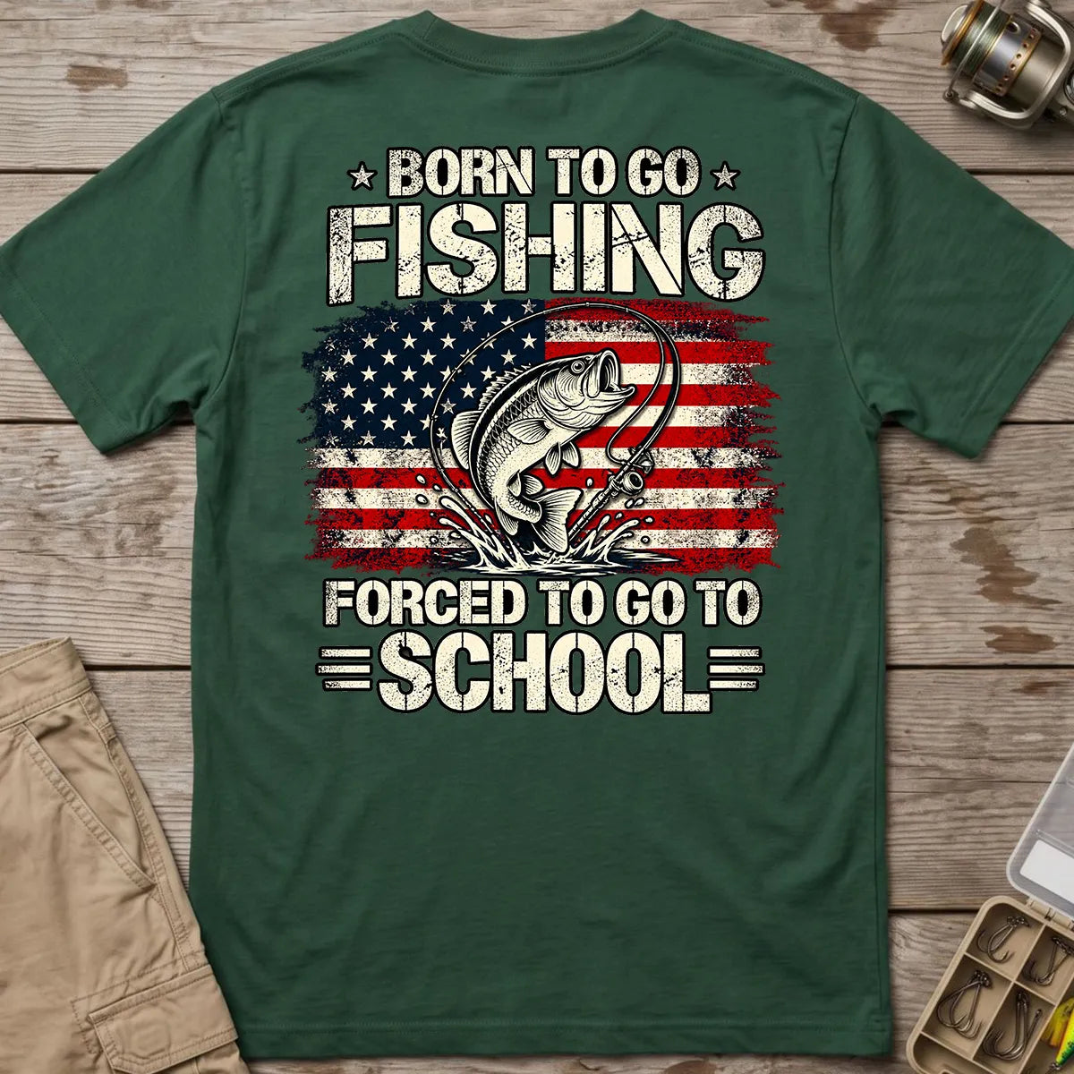 Born to Go Fishing T-Shirt in Forest Green