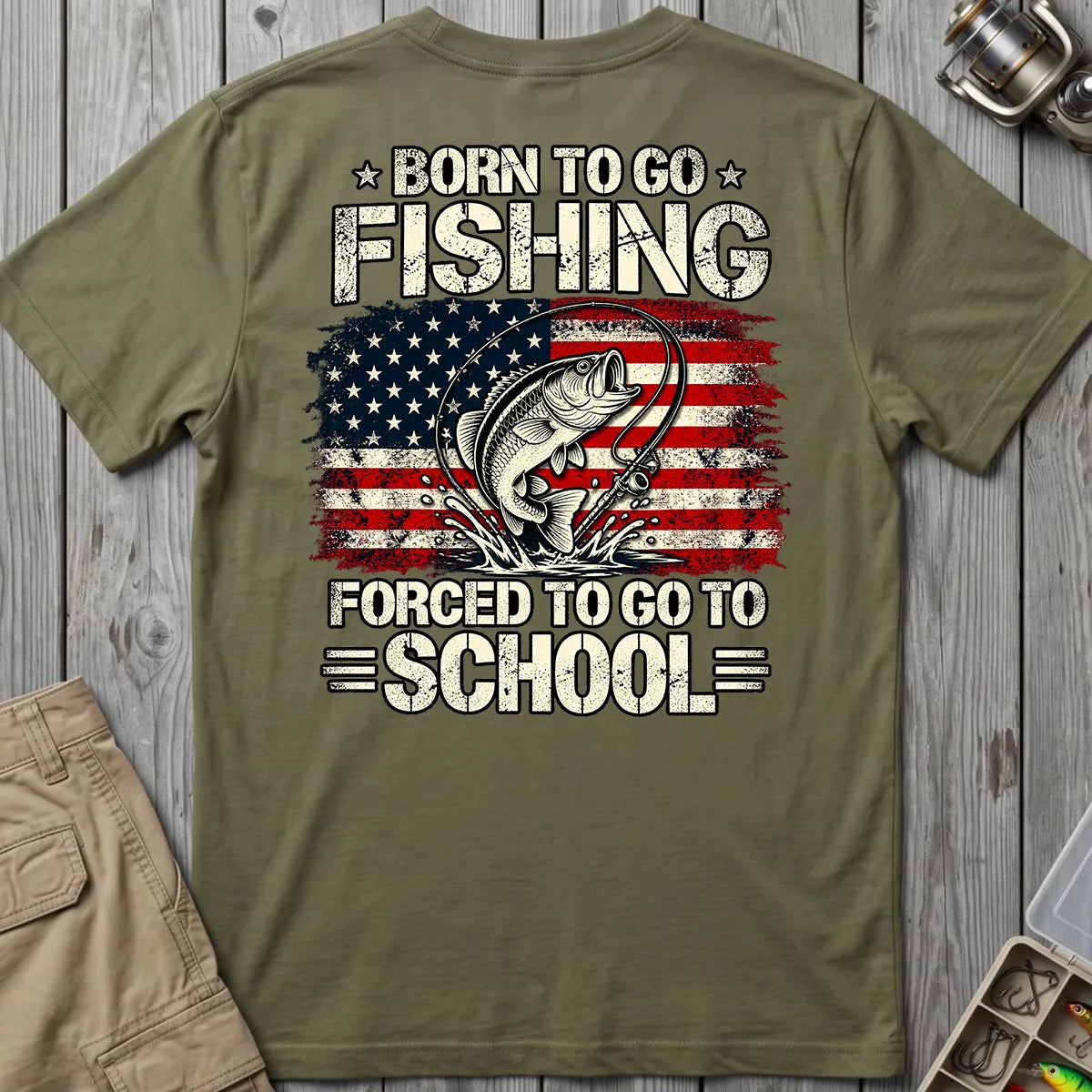 Born to Go Fishing T-Shirt in Military Green