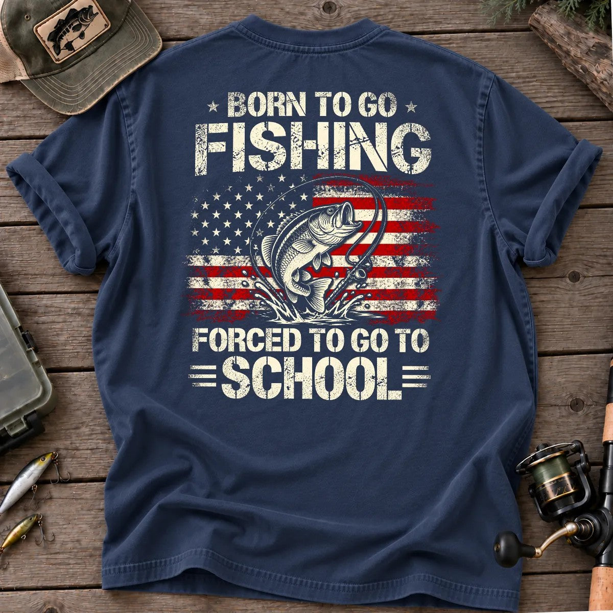 Born to Go Fishing T-Shirt in True Navy