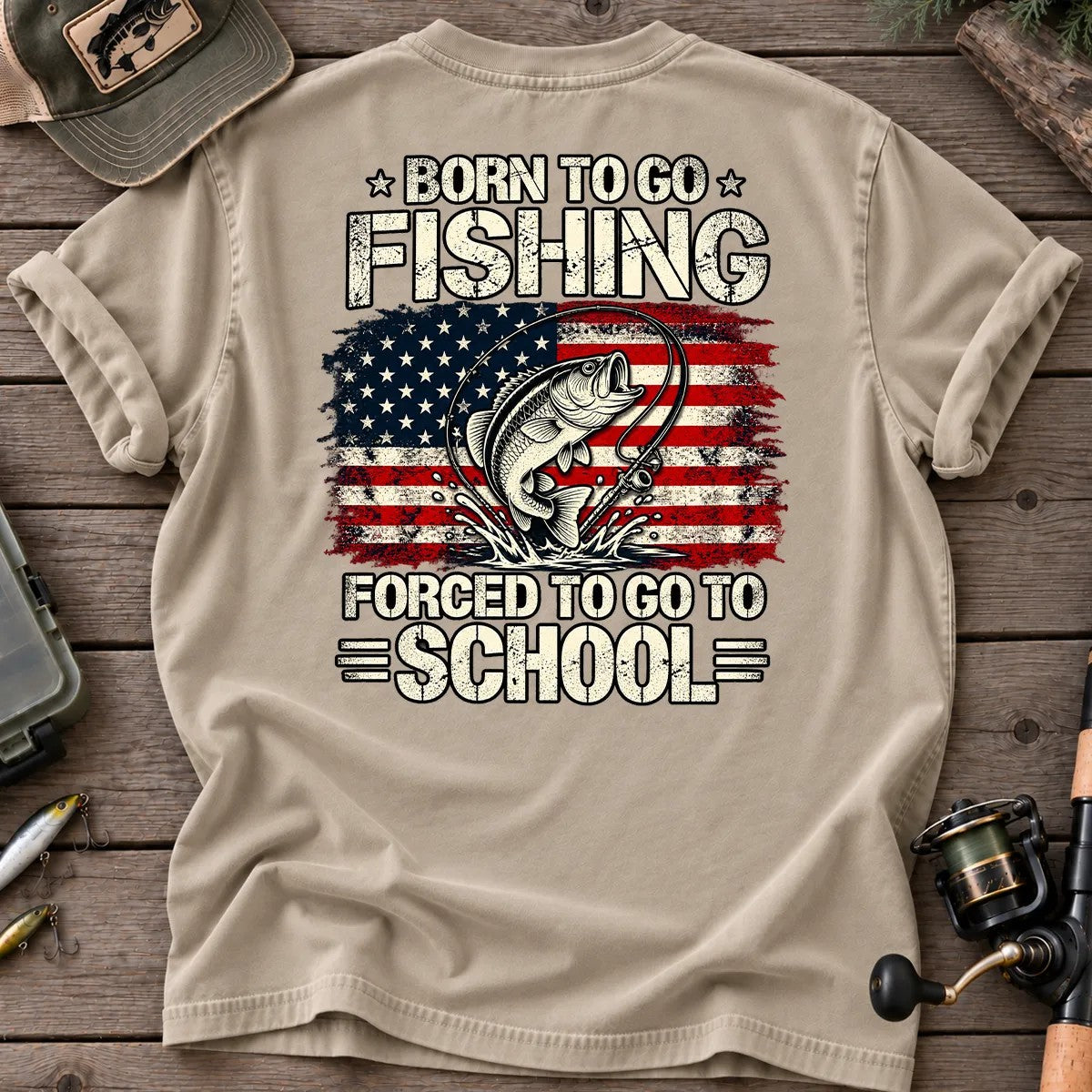 Born to Go Fishing T-Shirt in Sandstone