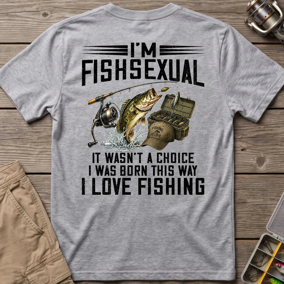 Born to Love Fishing T-Shirt in Sport Grey