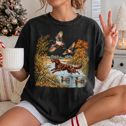Boykin Spaniel Duck Hunting T-Shirt Women model in Black