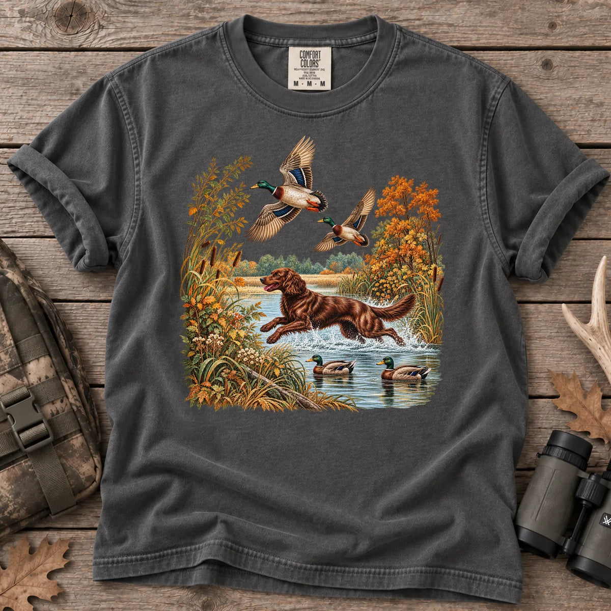Boykin Spaniel Duck Hunting T-Shirt in Pepper