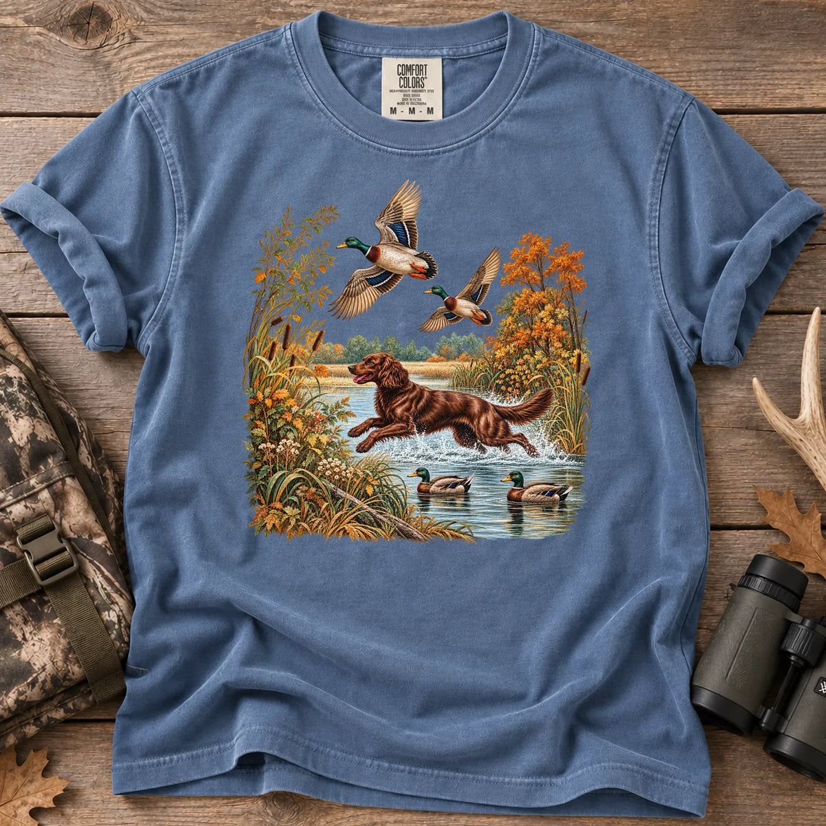 Boykin Spaniel Duck Hunting T-Shirt in Blue Jean