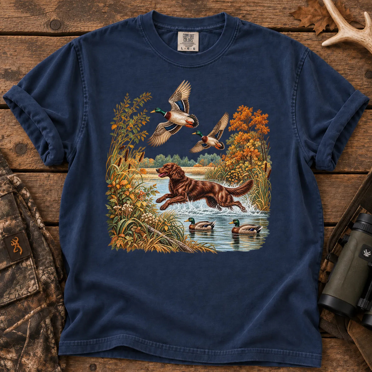 Boykin Spaniel Duck Hunting T-Shirt in True Navy