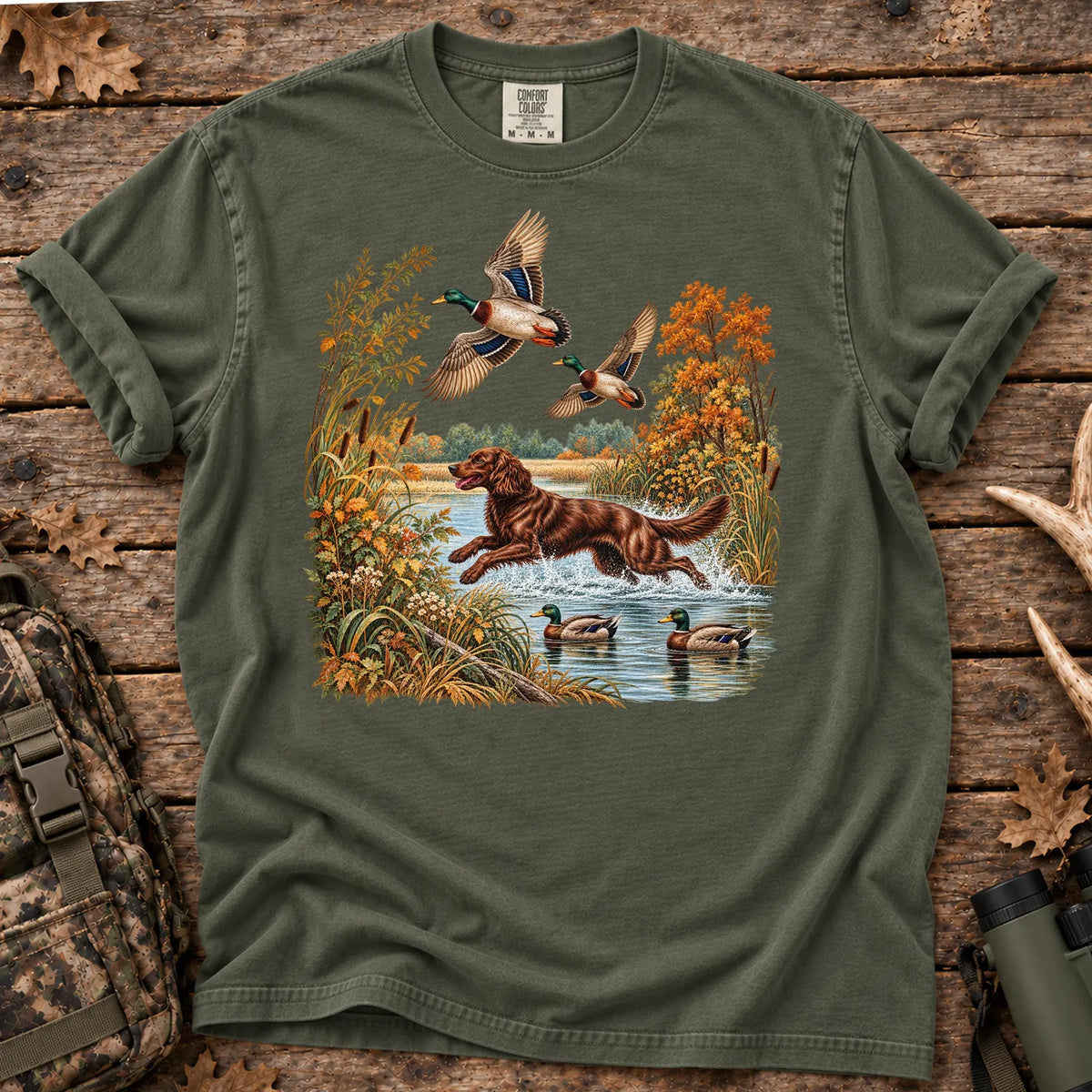 Boykin Spaniel Duck Hunting T-Shirt in Moss
