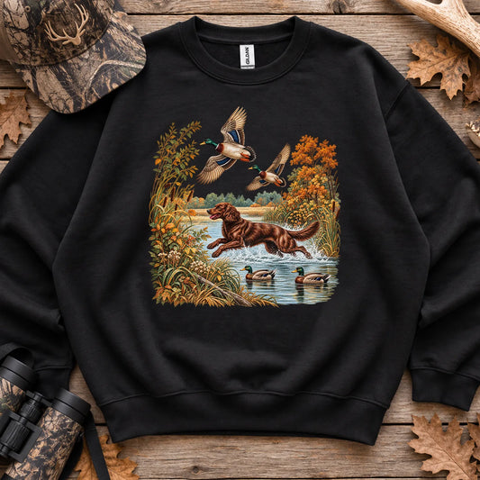 Boykin Spaniel Retrieving Mallards Sweatshirt in Black