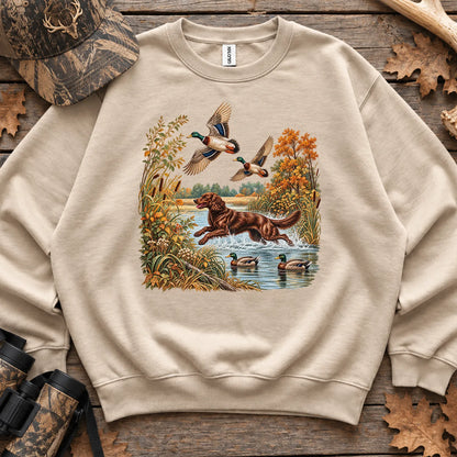Boykin Spaniel Retrieving Mallards Sweatshirt in Sand