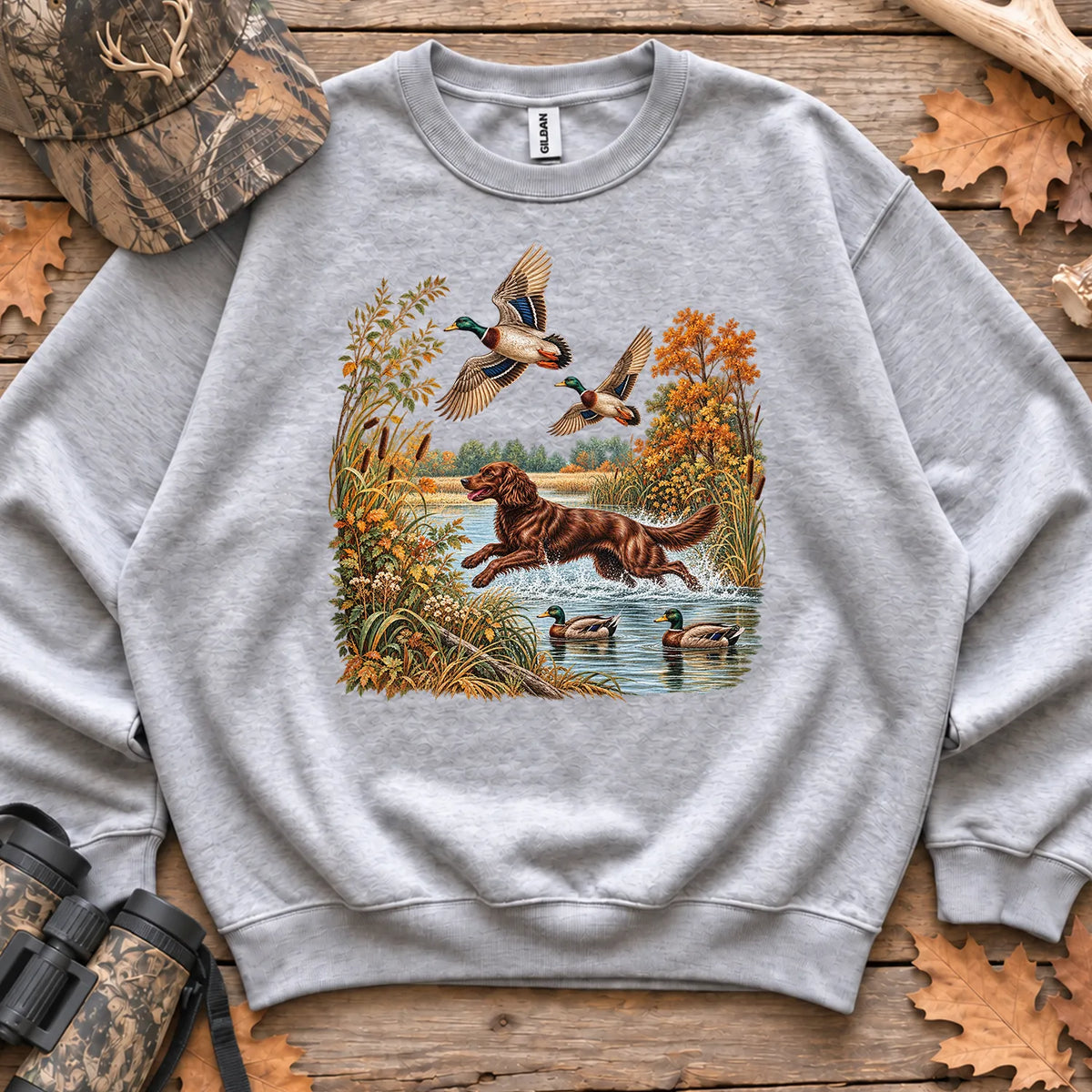 Boykin Spaniel Retrieving Mallards Sweatshirt in Sport Grey