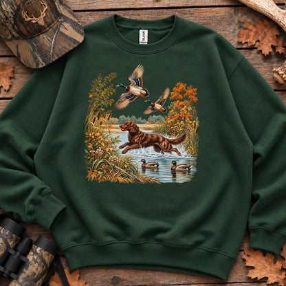Boykin Spaniel Retrieving Mallards Sweatshirt in Forest Green
