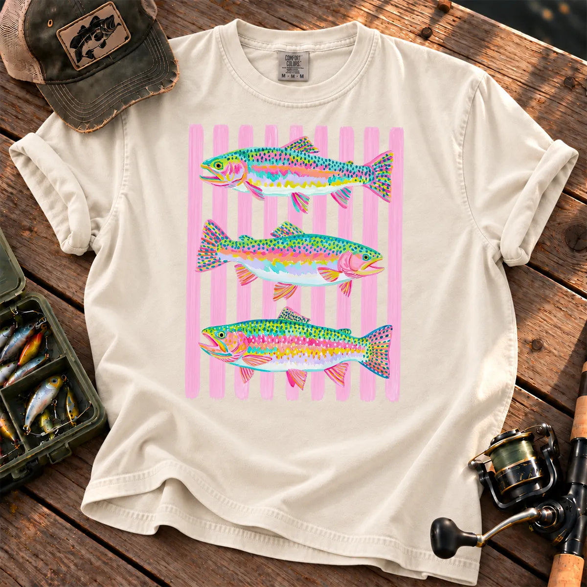 Bright Rainbow Trout T-Shirt in Ivory