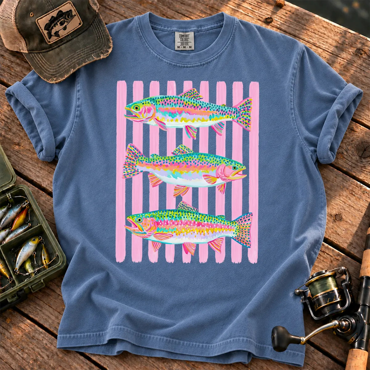 Bright Rainbow Trout T-Shirt in Blue Jean
