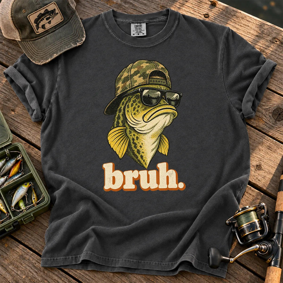 Bruh Bass Fishing T-Shirt in Pepper