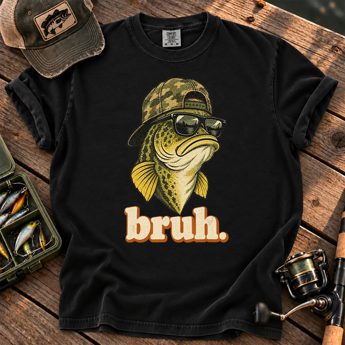 Bruh Bass Fishing T-Shirt in Black