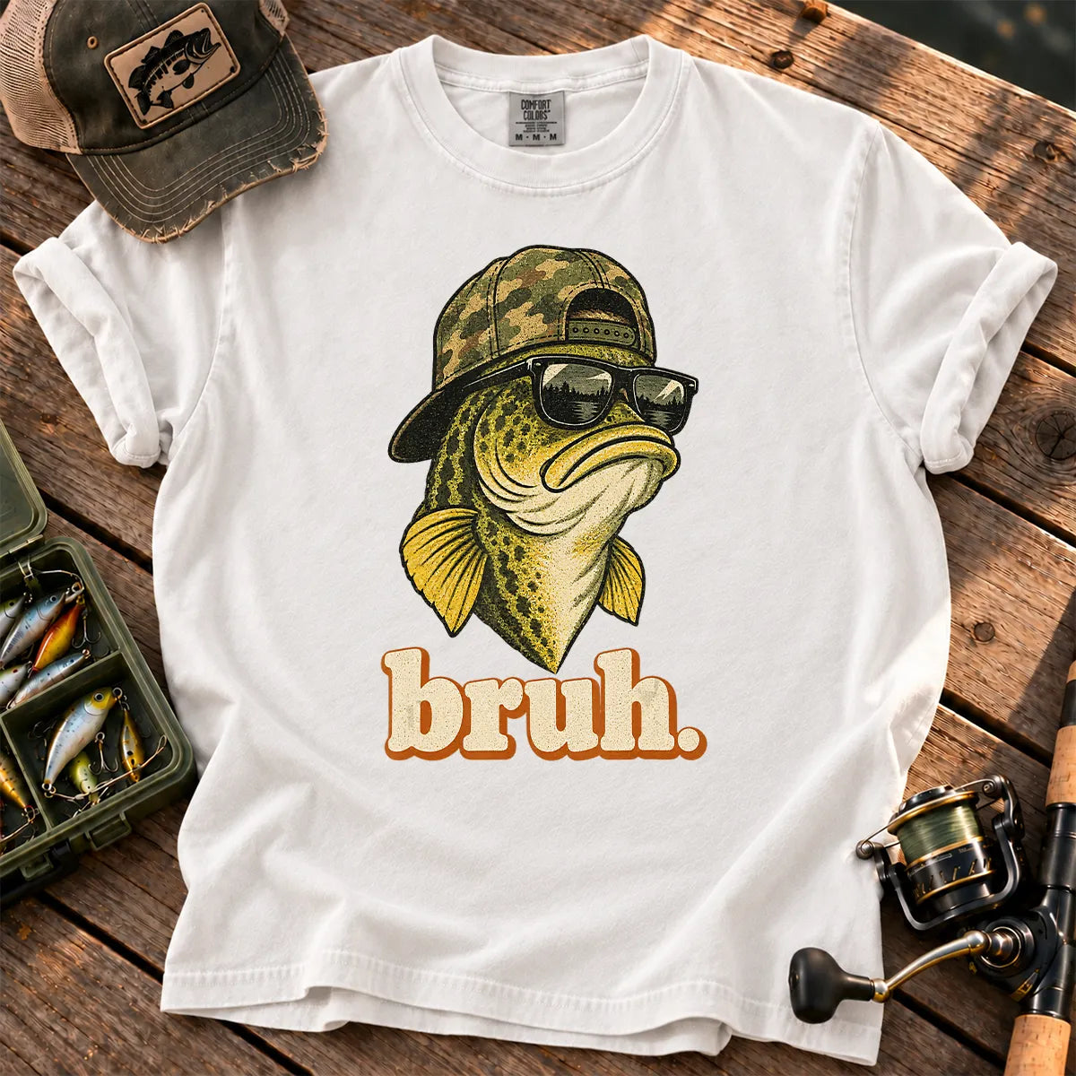 Bruh Bass Fishing T-Shirt in White