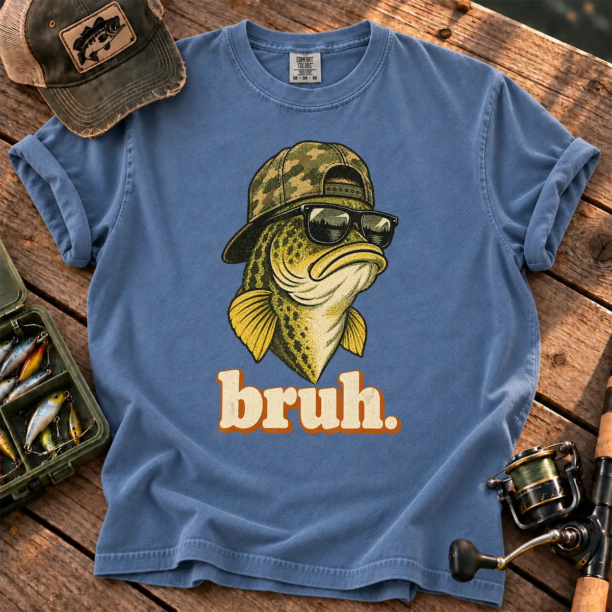 Bruh Bass Fishing T-Shirt in Blue Jean
