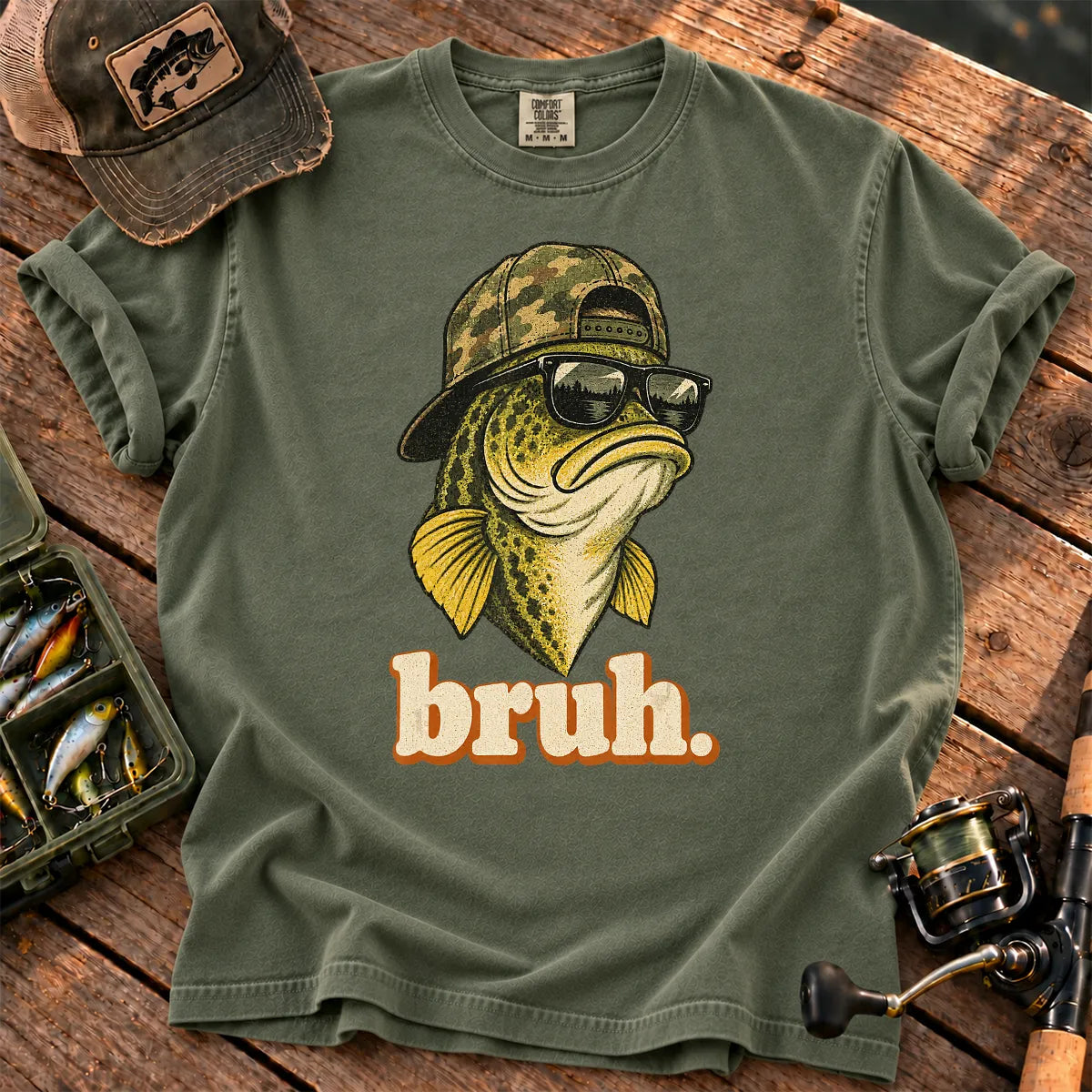 Bruh Bass Fishing T-Shirt in Moss