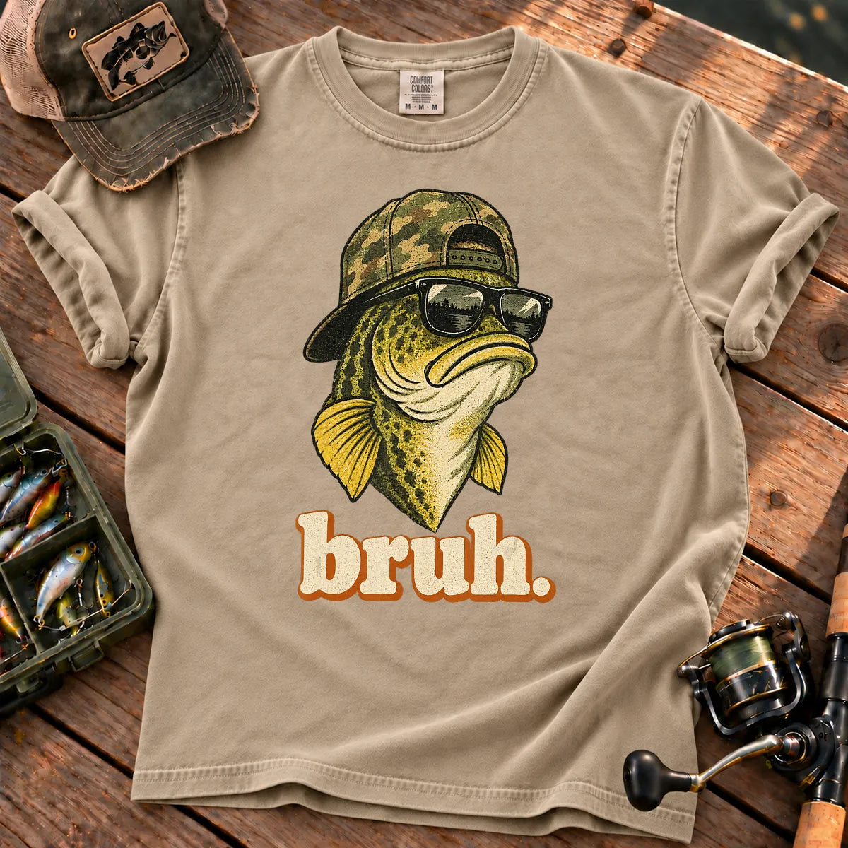 Bruh Bass Fishing T-Shirt in Sandstone