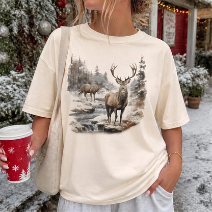 Buck and Doe Wilderness T-Shirt Women model in Ivory