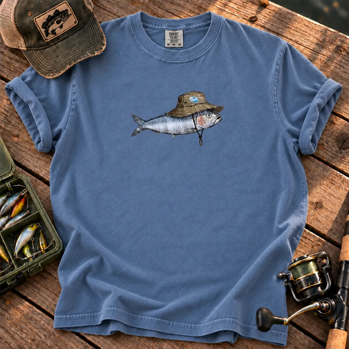 Bucket Hat Fish T-Shirt in Blue Jean