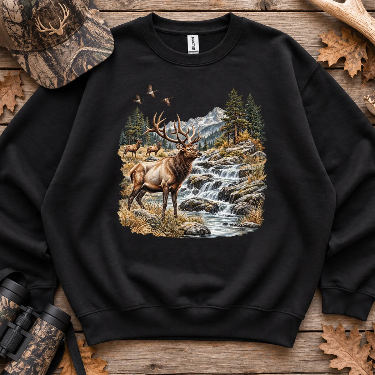 Bull Elk Waterfall Sweatshirt in Black