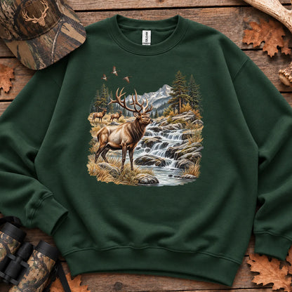 Bull Elk Waterfall Sweatshirt in Forest Green