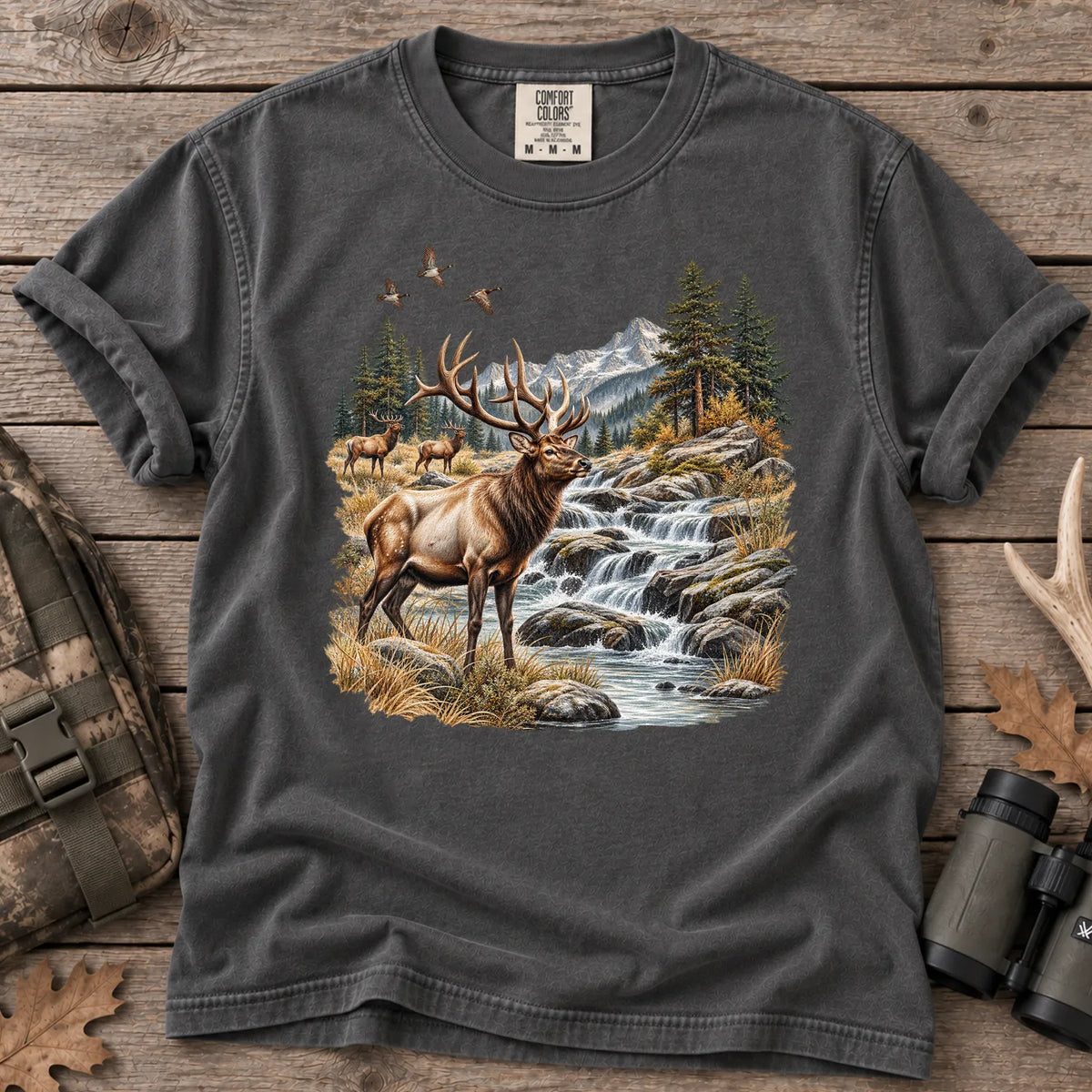Bull Elk Waterfall T-Shirt in Pepper