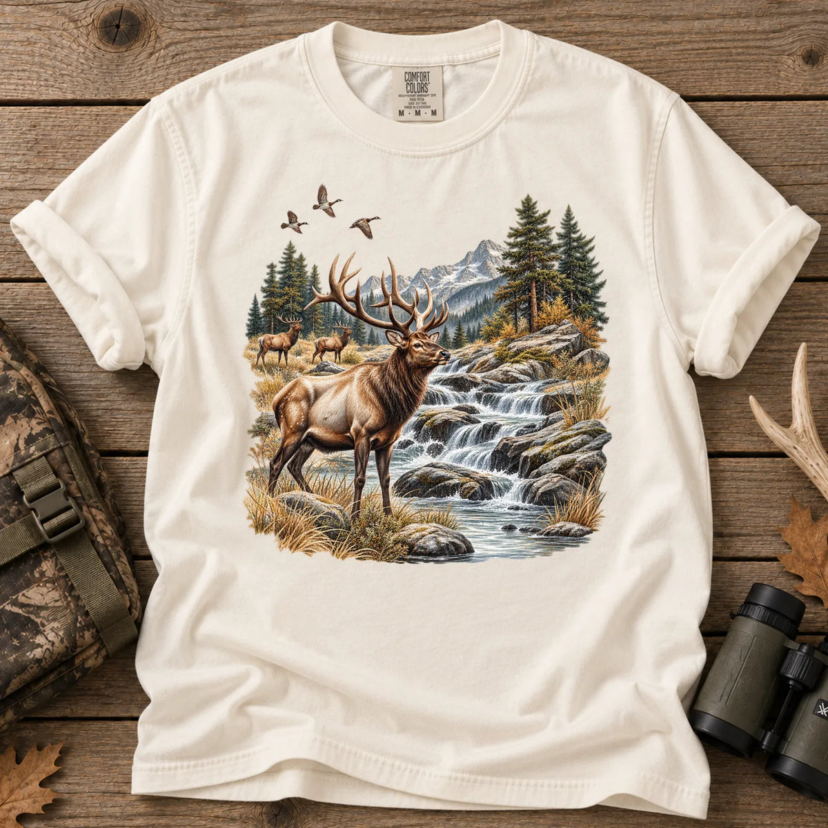 Bull Elk Waterfall T-Shirt in Ivory