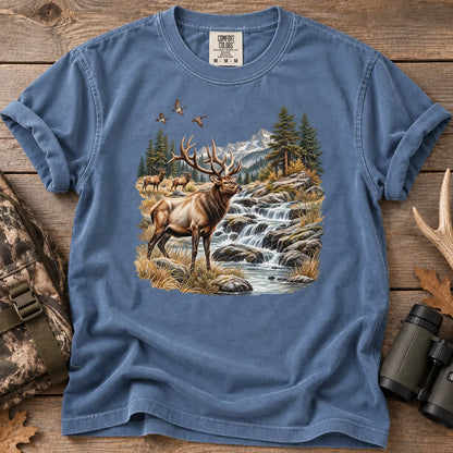 Bull Elk Waterfall T-Shirt in Blue Jean