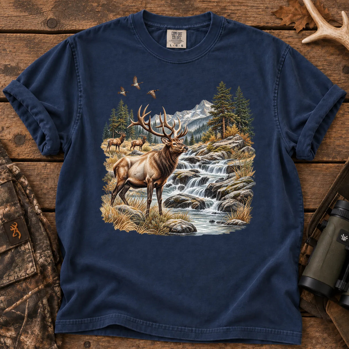 Bull Elk Waterfall T-Shirt in True Navy